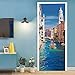 Mural de puerta 3D Venecia Agua Ciudad Pegatinas para puertas interiores Niñas Habitación de Niños Dormitorios Baño Inodoro Decoración del Hogar Decoración Arte Decoración 77X200CM