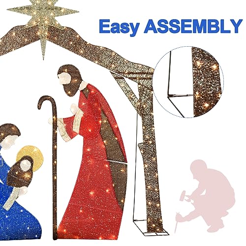 6FT Lighted Christmas Nativity Scene with 200 LED Lights, 72INCH Holy Family with Stakes Large Nativity Sets for Xmas Indoor Outdoor Holiday Outside Yard Lawn Garden Holiday Decor