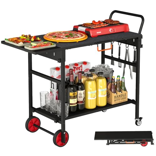 Folding Grill Cart for Blackstone Griddle, Portable Outdoor Grill Table with Wheels – Fits 17" or 22" Grill Stand, Pizza Ovens Table & Tabletop Grills, Outdoor BBQ Prep Table, Camping, Tailgating by Yuzehuaza - Used condition - US$39.99