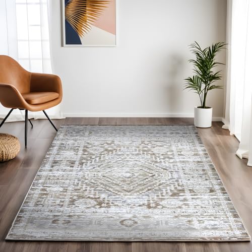 RUGURA Alfombra Vintage, Alfombra Grande Salón, Habitación, Dormitorio, Comedor, 160x230 cm, Gris, Blanco, Beige, Marron,...