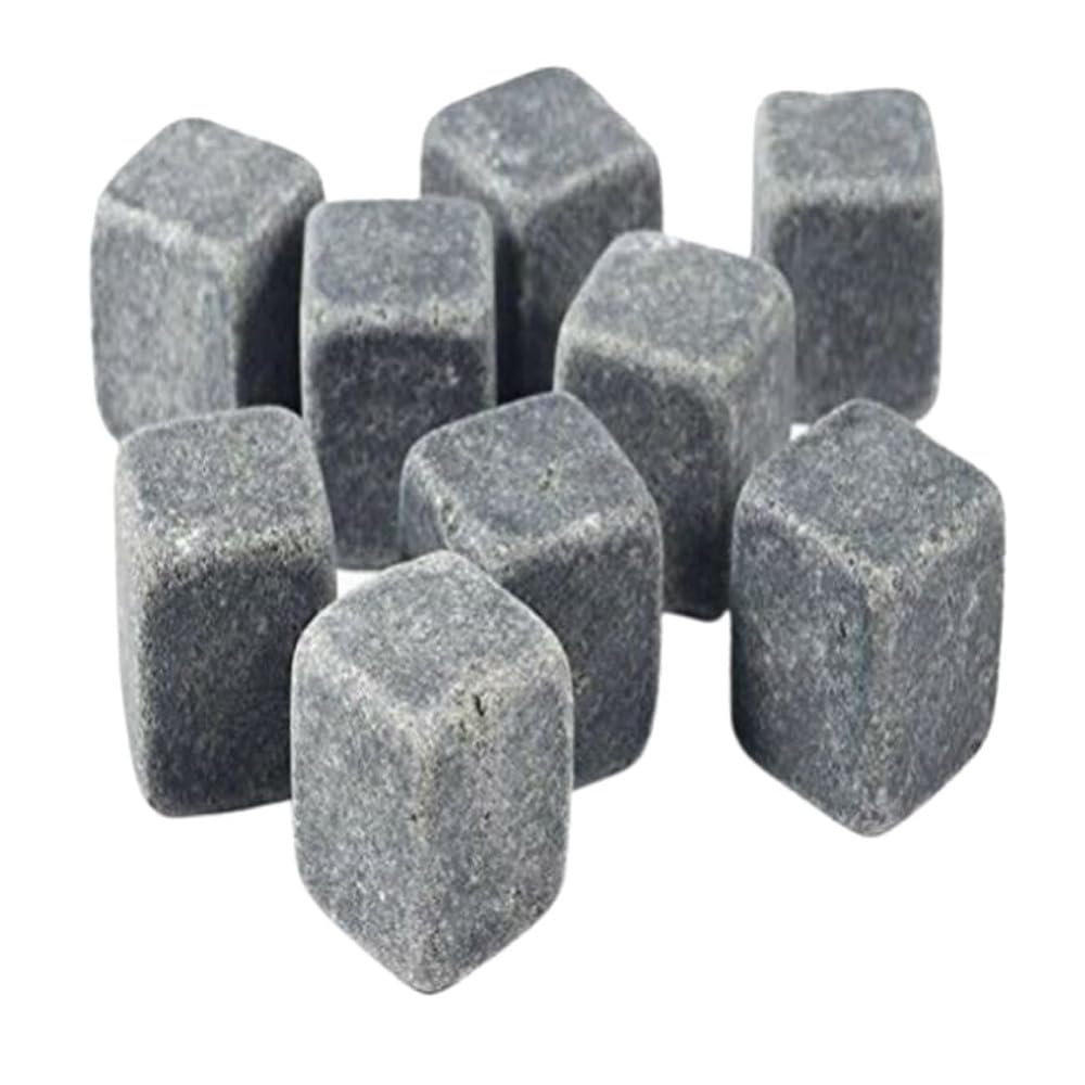 2 UR DOOR 9-Piece Reusable Whisky Chilling Granite Stones Set with Pouch - Refreezable Ice Drink Cubes, Chilling Rocks Gift Set for Cold Drinks, Scotch, Brandy Bourbon Ice Cubes