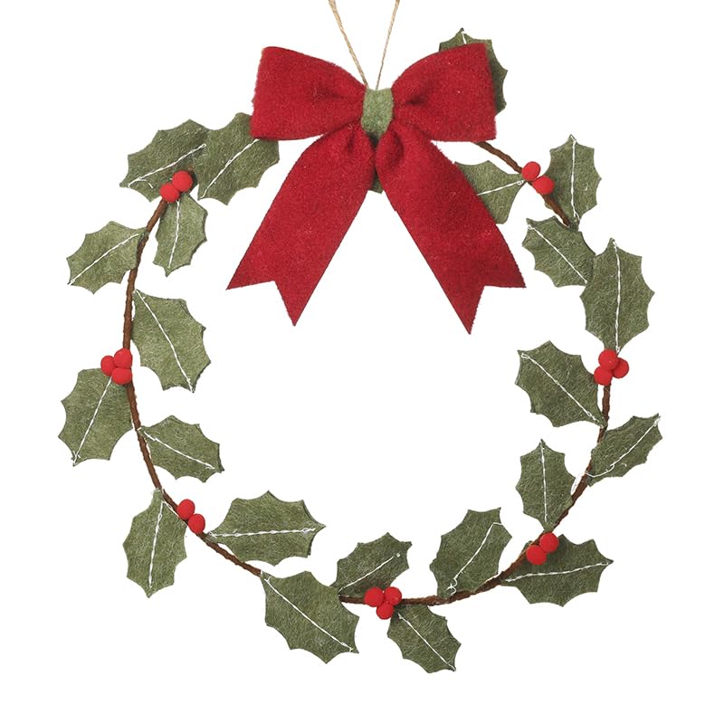 Couronne de houx artificielle de Noël 40cm en feutre vert décoration de porte Heaven Sends