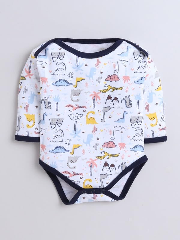 Image of BUMZEE Navy & White Baby Boys Full Sleeves Cotton Bodysuit /Onesies Pack Of 3 (Peb9951)