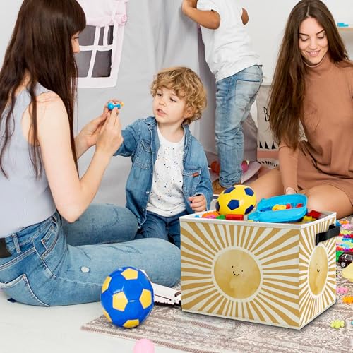 Image of Boho Sunshine Classroom Storage Bins Box with Handles, Cute Boho Abstract Sunshine Collapsible Basket Organizer for Kids Nursery Room Bedroom Bathroom Books Clothes