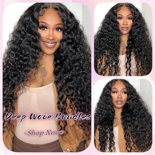 18A Human Hair Bundles 18 20 22 Inch Deep Wave Bundles Human Hair 100% Unprocessed Brazilian Virgin Hair Deep Curly Quick Weave Extensions Natural Black — view 6