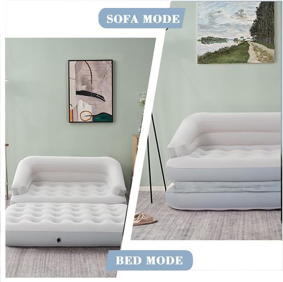 Miniatura 5 de Sofá cama inflable de aire flocado, sofá inflable para camping, gris