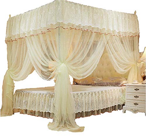 KingKara 4 Corner Poster Bed Canopy Princess Bedding Curtain Canopy Mosquito Netting Twin Full Queen Mosquito Net (Yellow, Full/Queen)