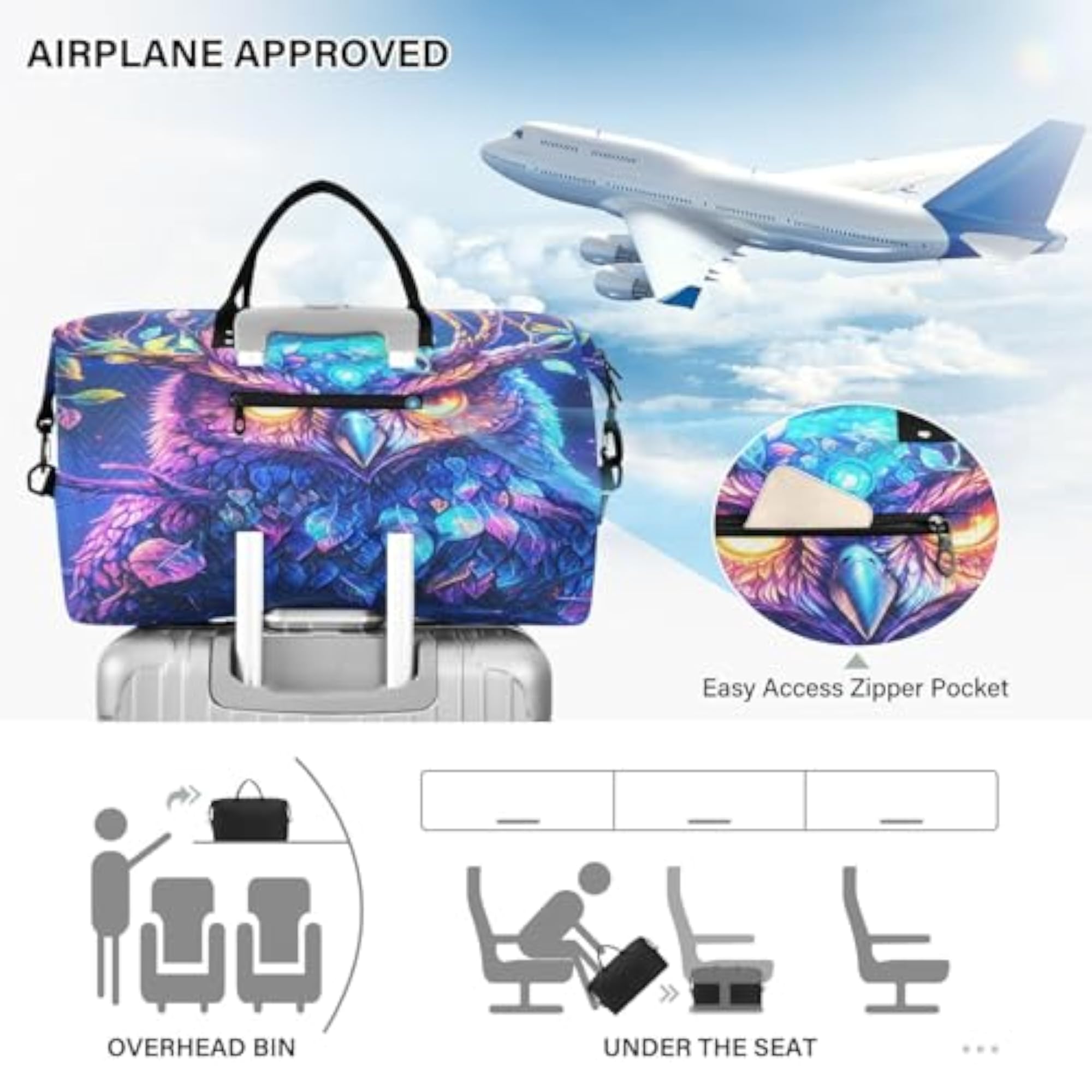 Glowing Eyes Owl Travel Duffle Bag, Gym Yoga Carry On