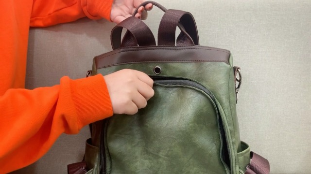 PORRASSO Damesrugzak, anti-diefstal, schoudertas met opening voor hoofdtelefoon, waterdichte PU-lederen schoudertas, school, werk, reizen, rugzakken, groen, Large, vintage