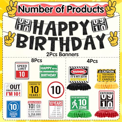 Image of 10th Birthday Decorations for Boys Girl, 14PCS 10 Year Old Happy Bday Banners with Hanging Swirls Party Decoration out Single Digits I'm 10 Honeycomb Centerpiece Decor
