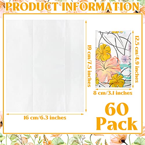 60 Pack Facial Tissues, Pocket Tissues, 3 Ply Travel Tissues, Floral Patterns Travel Size Tissues Packs For Bag Or Purse Wallet Size Facial Tissues Bulk For Travel Purse Backpack Office (Stylish) #TOP1