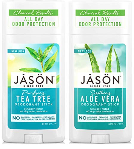 Jason Tea Tree Deodorant & Aloe Vera Deodorant Bundle with Grapefruit, Citronellol, and Corn Starch, 2.5 fl. oz. each