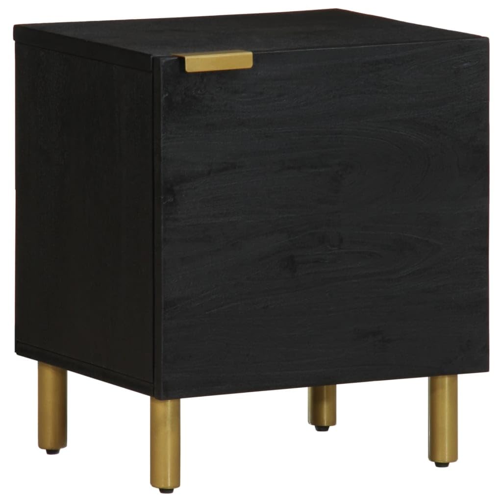 vidaXL Mesita de Noche de Madera Maciza de Mango Negra 40x33x46 cm, mesilla de Noche, Mueble de Cama, Mesa Auxiliar para Dormitorio, mesita Auxiliar