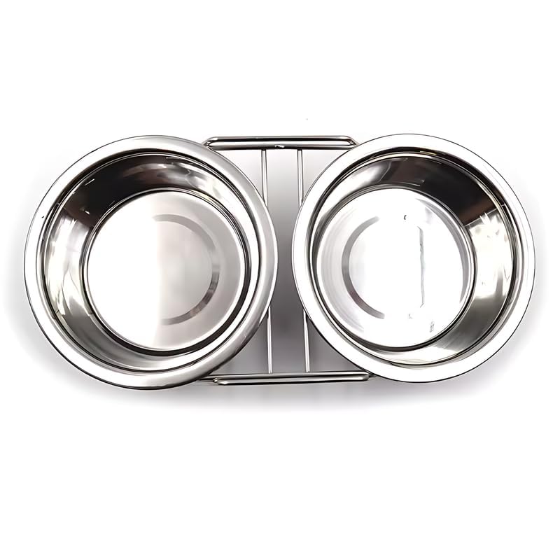 Image of Pets Empire Stainless Steel Dog Cat Double Diner Pet Bowl - 2 Pet Dishes Package Set for Drinking or Eating Dog Bowl (1 Piece) (200 ML)