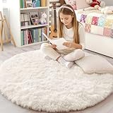 smiry Hochflor Weich Teppich Flauschig Waschbar Anti-Rutsch Unterseite Moderner Kuscheliger Teppiche fürs Flur, Wohnzimmer, Kinderzimmer, Schlafzimmer - Creme, 120 x 120 cm Rund