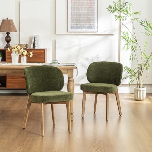 Image of YOUNIKE Dining Chairs Set of 4 Modern Kitchen Dining Room Chairs Green | Chenille Fabric Upholstered Armless Side Accent Chair with Back Wide Padded Seat Wooden Leg for Kitchen Dining Living Room