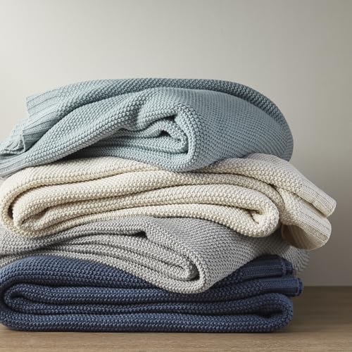 Image of Ink+Ivy Bree Knit Throw Blanket for Bed, Sofa, and Couch, Lightweight, Breathable, Soft & Cozy Summer Blanket, King (108 in x 90 in), Indigo