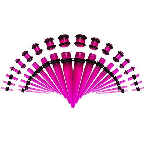 64 Pieces Acrylic Spot Gauge Kit Spiral Tapers Tunnels And Plugs 14G-00G Ear Stretching Starter Set Body Piercing Jewelry (Purple / 64Pcs / Set) #TOP1