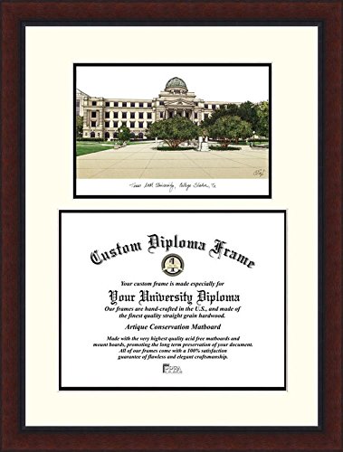 Campus Images Texas A&M University, Double 12 x 16 Legacy Black Cherry – Texas A&M U, College Station Landmark Litho, White & Black