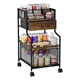 SWTYMIKI Under Desk Storage Cart- Art Storage Cart with Drawers & DIY Divider - Office Cart Organizer Under Desk Shelf, Craft Rolling Cart for Office, Craft Room & Studio Espresso