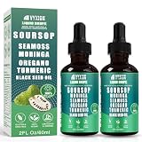 Soursop Pure Liquid Drops 10 in 1 with Sea Moss, Moringa, Turmeric, Black Seed Oil, Oregano, Ashwagandha | Herbal extracts for Overall Health | Vegan, Non-GMO | 4 Fl Oz