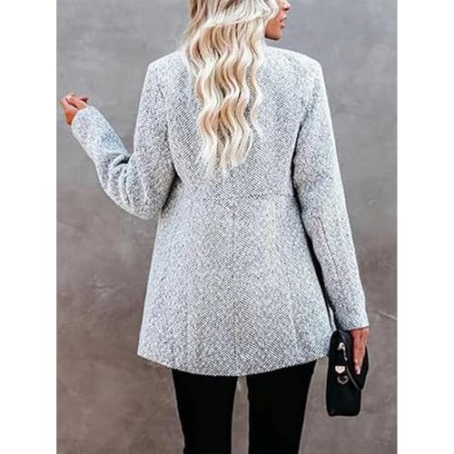 Datebacko Women's Solid Color Pocket Long Sleeve Open Front Coat, 45° Twill Weave Stand Collar With Notch Design3