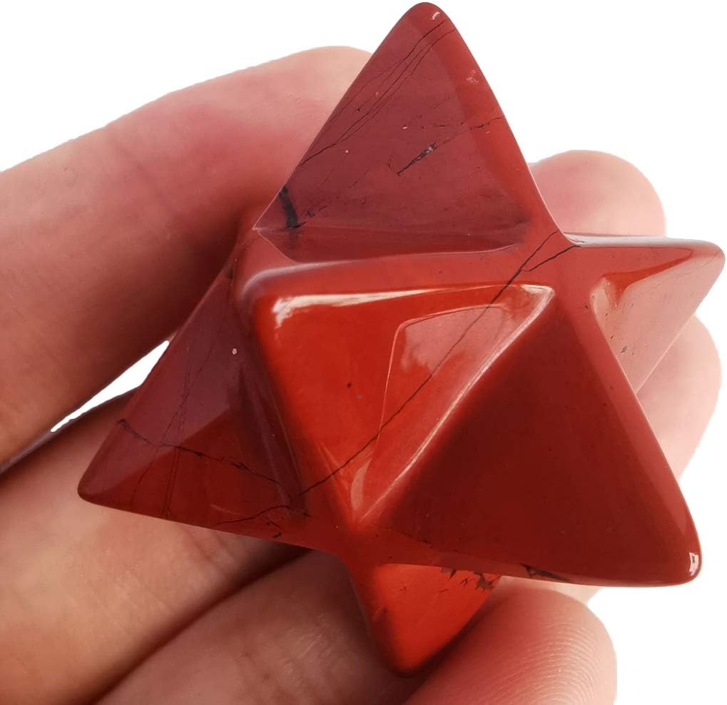Loveliome Natural Red Jasper Merkaba Crystal Protection Sacred Meditation Energy Generator Healing Chakra Six-Pointed Star 1 Inch