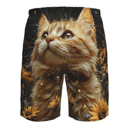 Mens Swim Trunks Board Shorts Quick Dry Shorts with Pockets - Sunflower Cat4