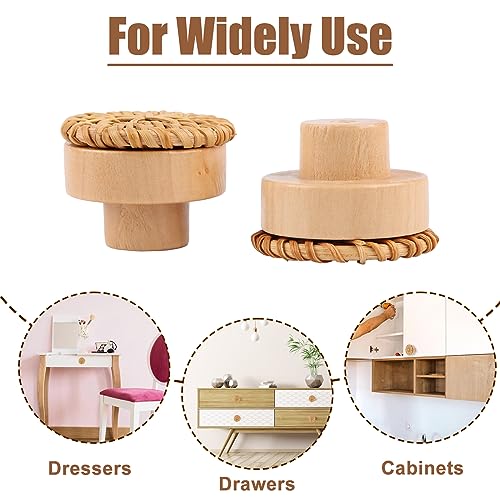 RUNEAY Rattan Cabinet Knobs, Pack of 8, 40 mm, Wooden Boho Handles, Natural Finish, Ambidextrous, Round Shape, Unfinished, Brown - Image 3