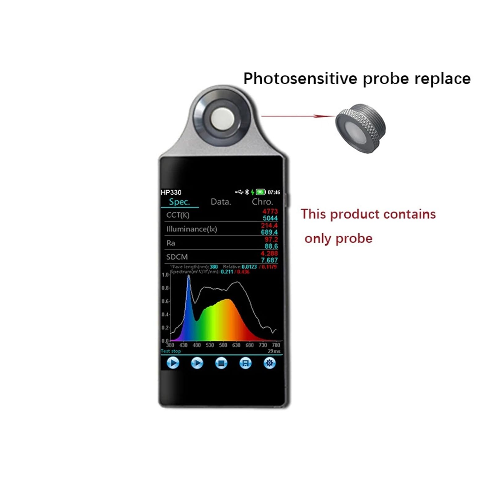 HP330 Spektrometer 380-780 nm Lichtfarbtemperaturmessgerät Laborspektrum-Analysegeräte for CCT CRI-Tests Einfaches Datenlesen(HP330)