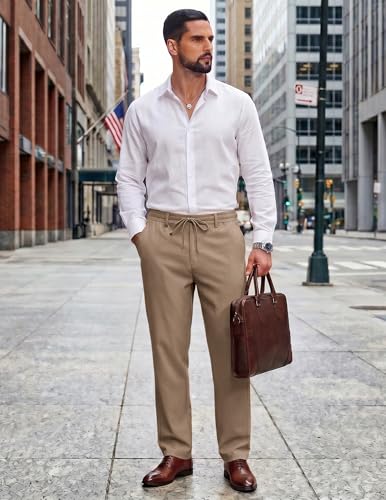Image of COOFANDY Mens Cotton Linen Pants Casual Drawstring Summer Beach Pants Lightweight Linen Dress Trousers
