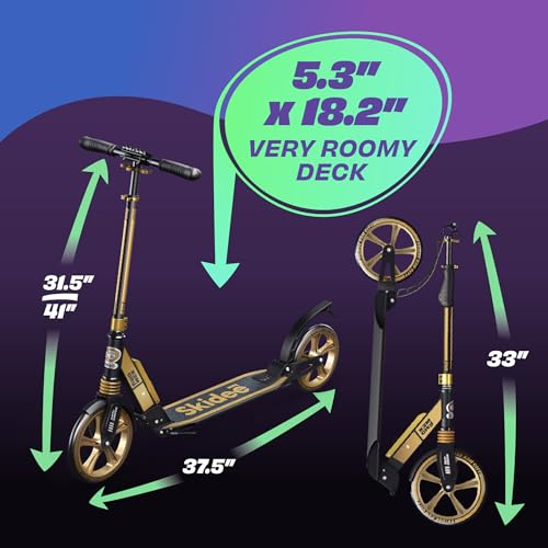 Skidee Kick Scooter for Kids Ages 6+ - Adjustable Handlebar Up to 41" High, Large Wheels, Anti-Shock Suspension - Foldable, Lightweight Scooters for Kids, Teens & Adults, Max Load 220 Lbs by SKIDEE - Image 5