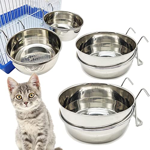 2X Comedero Bebedero Acero Inoxidable con Gancho Contenedor de Comida 4 Tamaños Cuenco de Comida Colgante para Pájaro Loro Animal Pequeño Perro (para Gato) BPS-11131 * 2