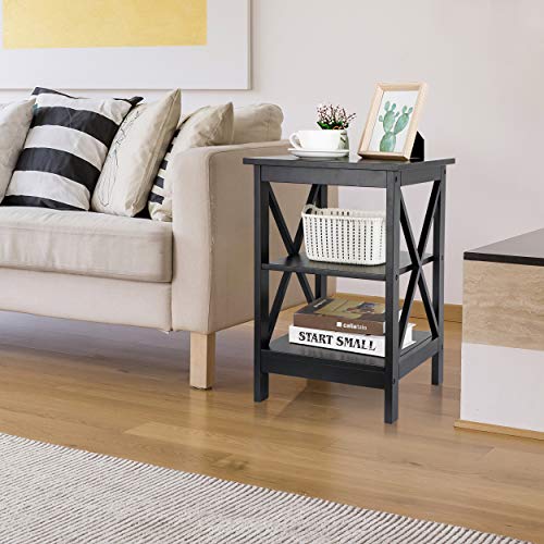 Super Deal 3-Tier End Table With Storage Shelves Versatile X-Design Sofa Side Table For Living Room Bedroom Apartment Small Space, Black #TOP1