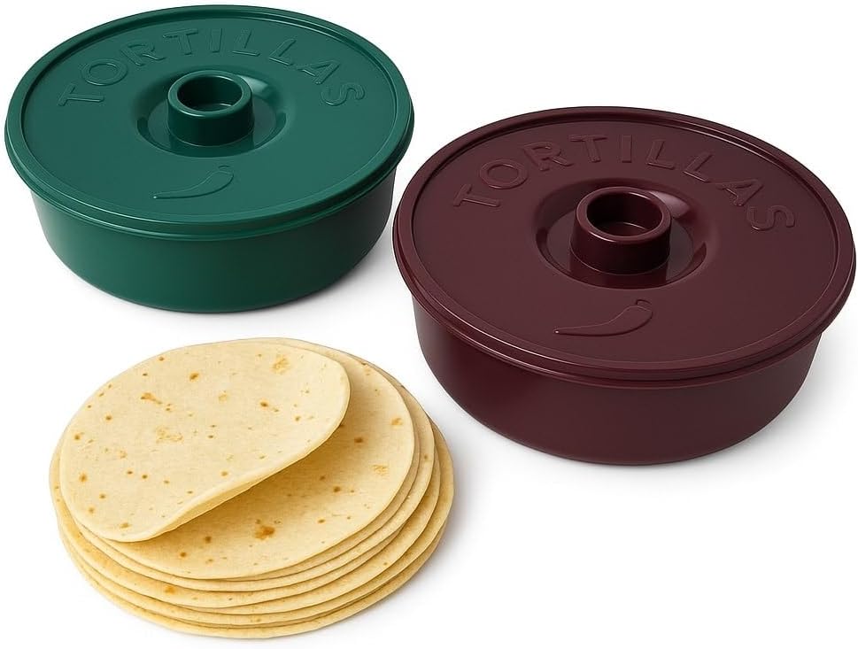 2-Pack Tortilla Warmer with Lid, 8.5 Inch BPA-Free Microwave Safe Insulated Tortilla Holder Container, Keeps Tortillas Soft for Taco Night, Pancakes Bread Waffles