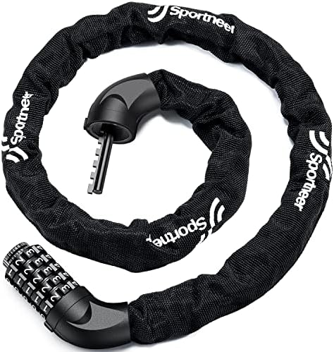 Bike Chain Lock Heavy Duty, Sportneer 5-Digit Resettable Combination Anti-Theft Bicycle Locks for Bikes, Bicycles, Scooter, Door, Gate, Fence (3.6ft, Black)