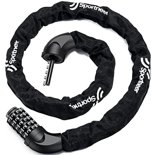 Bike Chain Lock Heavy Duty, Sportneer 5-Digit Resettable Combination Anti-Theft Bicycle Locks For Bikes, Bicycles, Scooter, Door, Gate, Fence (3.6Ft, Black) #TOP5