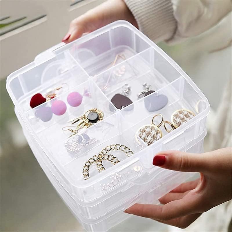 Clazkit Jewellery Organisers Plastic 3 layer 18 Grid Square Portable Transparent Storage Detachable Box Organizer Case for jewelry sewing button earrings Hair (Transparent)