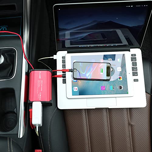 ALLWEI 300W Power Inverter DC 12V to 110V AC, Compact Car Plug Adapter Outlet with 65W PD USB-C &18W USB-A Fast Charging, Cigarette Lighter Adapter Car Charger for Phone, Laptop on Road Trip – Red