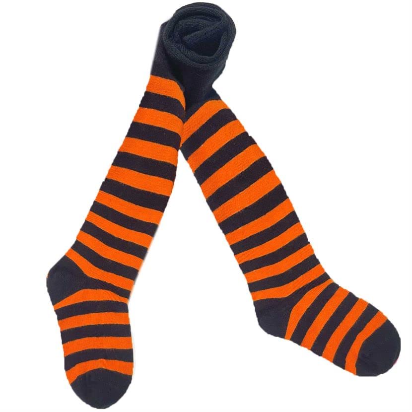 Image of VIKITA Girls Halloween tights black & orange stripe cotton Leggings in Spring fall winter w /feet stockings for girls 8T, F5005