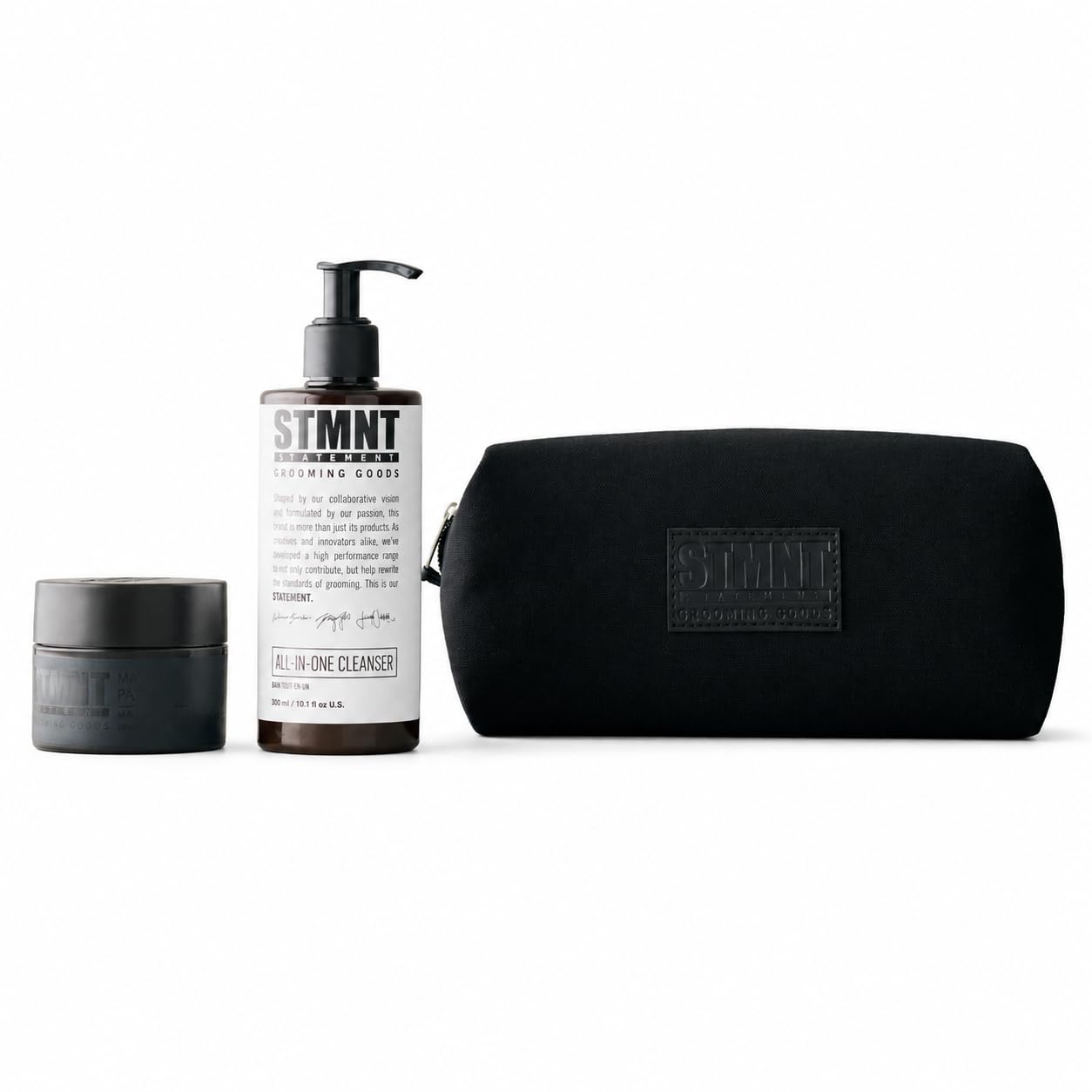 Stmnt Statement Grooming Goods Zestaw upominkowy dla mężczyzn, z uniwersalnym środkiem czyszczącym 300 ml + matową pastą 100 ml wraz z kosmetyczką, bestsellerowy zestaw prezentowy, pielęgnacja
