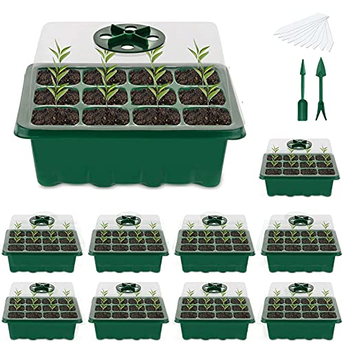 ZAHRVIA Seed Starter Tray (12 Cells per Tray) Humidity Adjustable Seed Starter Kit with Dome and Base Greenhouse Grow Trays for Seedling, Seed Starting, Seed Growing(10 Pack)