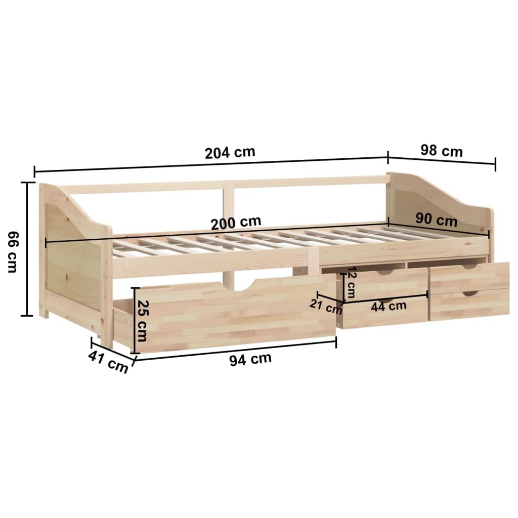 3-osobowe łóżko dzienne z litego drewna sosnowego, 90 x 200 cm, sofa do spania z 5 szufladami do przechowywania, uniwersalne łóżko dla gości, wytrzymała rama łóżka z drewna sosnowego ze