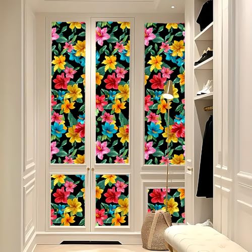 Image of Spring Summer Tropical Hibiscus Wall Decals, Colorful Hawaiian Floral Peel and Stick Wallpaper for Home Refresh, Spring Cleaning Mural, Mother's Day Decor, 39.37x15.75 Inch