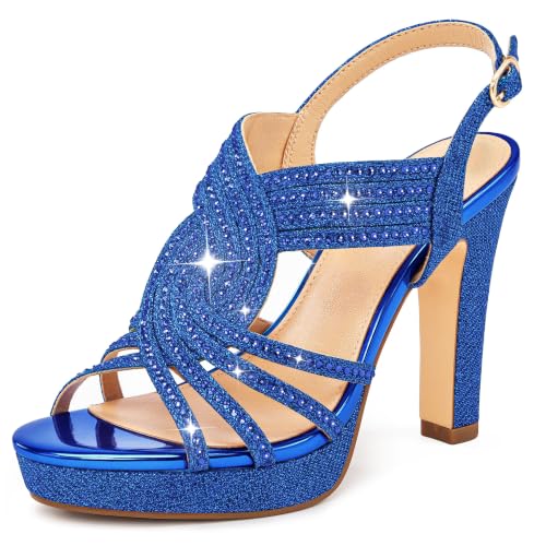 Image of Platform Heels for Women Sandals Dressy Sparkly Rhinestone Chunky