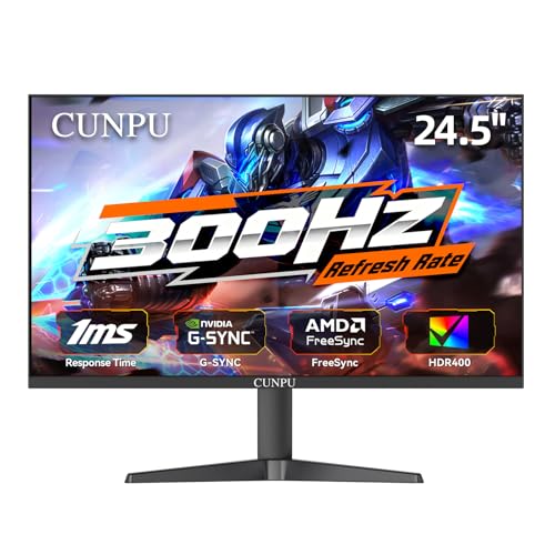 Image of CUNPU 24.5 Inch 1080P 300Hz Premium Gaming Monitor for FPS Gamers, AMD FreeSync & NVIDIA G-SYNC Compatible, 1ms MPRT VA Panel, HDR400, 100% sRGB, VESA 100x100mm