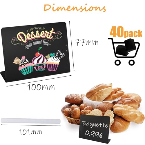 40 Mini Tableaux Noirs 100x76mm Éttiquettes Prix Effaçables pour Buffets - 3