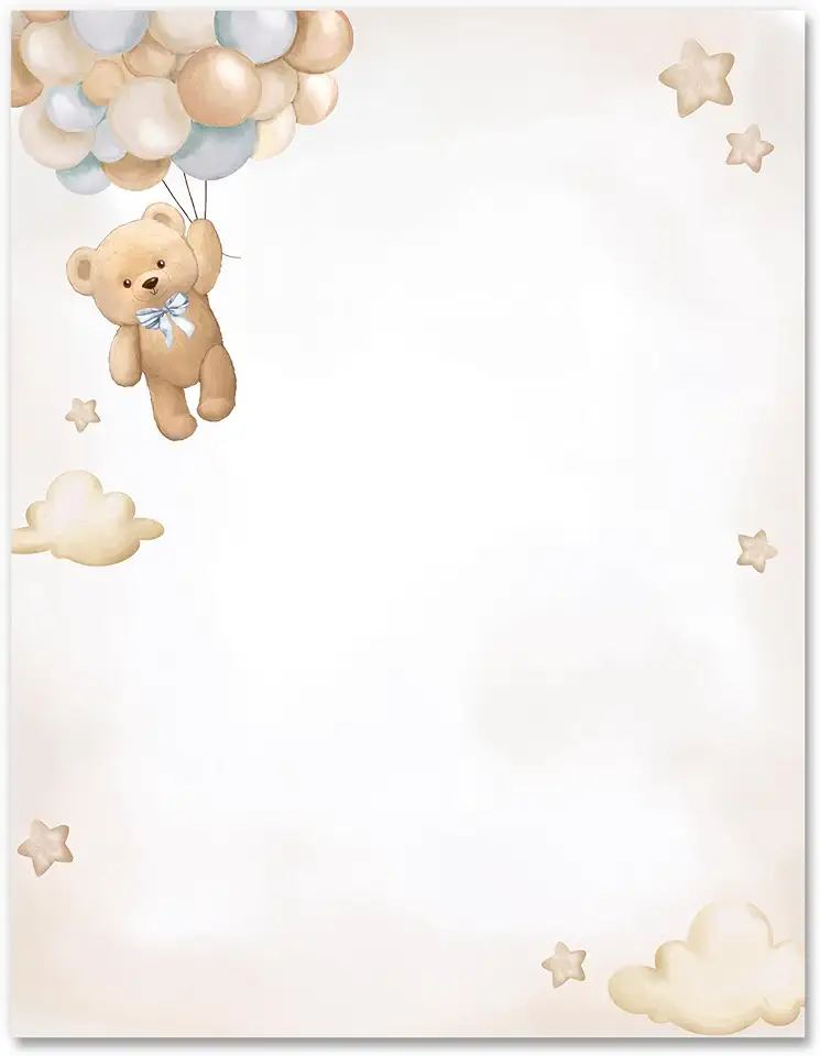 AnyDesign 25 Sheets Bear Stationery Letterhead Paper Cute Brown Animal Letter Paper Writing Paper Notes Greeting Paper for Baby Shower Invitation Office Printing, 8.5 x 11 Inch