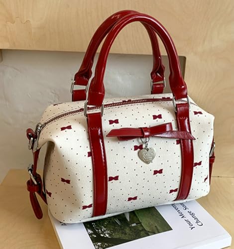 Niction Polka Dot Handbags For Women Y2K Bow Shoulder Bag Zipper Double Handle Underarm Bags Small Shoulder Bag Bow2
