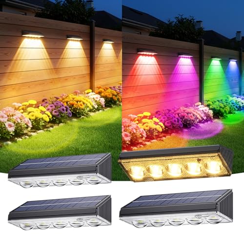 GEARLITE Solarlampen für Außen Garten 4 Stück, 5 Helle LED Solar Wandleuchte Aussen 10 Modi Warmweiß RGB Farbwechsel, IP65 Wasserdichte Solarleuchten für Außen Garten Balkon Terrasse Wand Zaunleuchten